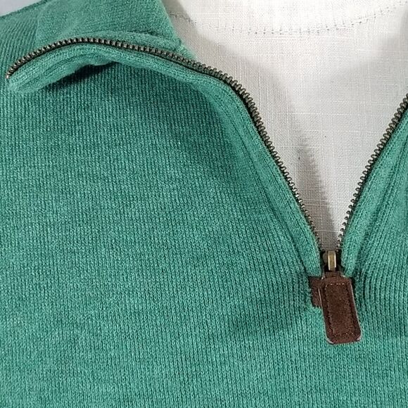 Polo Ralph Lauren sweater men's large green cotton pullover 1/4 zip heavy winter - Picture 3 of 9
